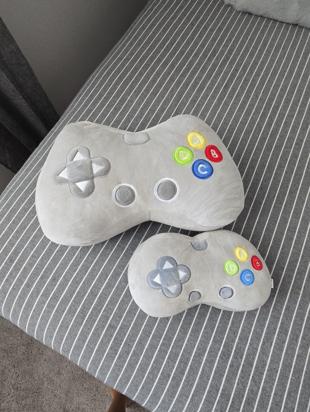 Gray Plush Game Controller Pillow - Soft Decorative Throw Accent